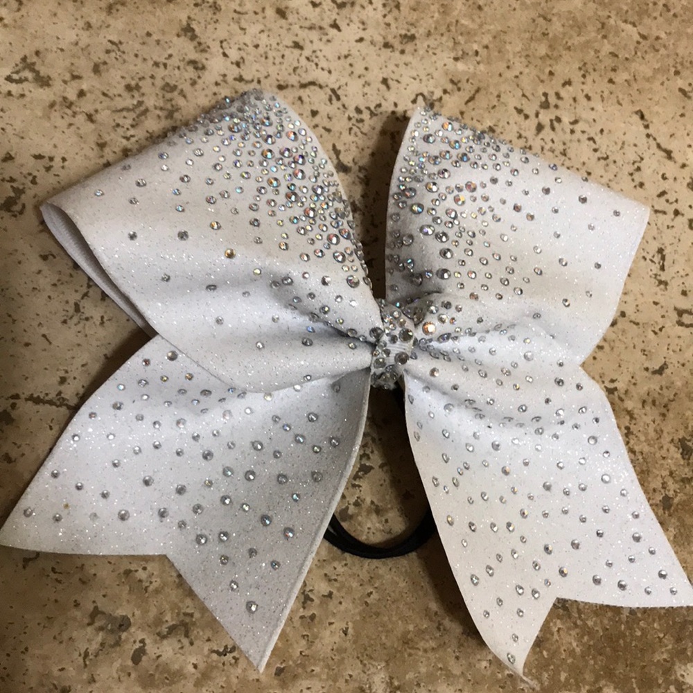 Cheer Bow - White sparkle cheer bow.